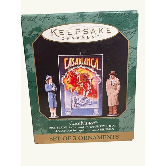Hallmark Casablanca Ornament Set Of 3 Humphrey Bogart Ingrid Bergman Characters - Picture 2 of 11